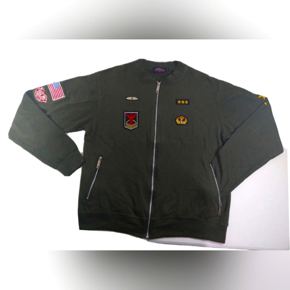 Thrill Women's Army Green Zip Up Sweater With Zip Pockets Size 3X